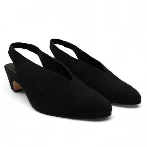 Eileen Fisher Women's Size 9 Black Moddie Nubuck Slingback Block Heel Pumps - Picture 1 of 11